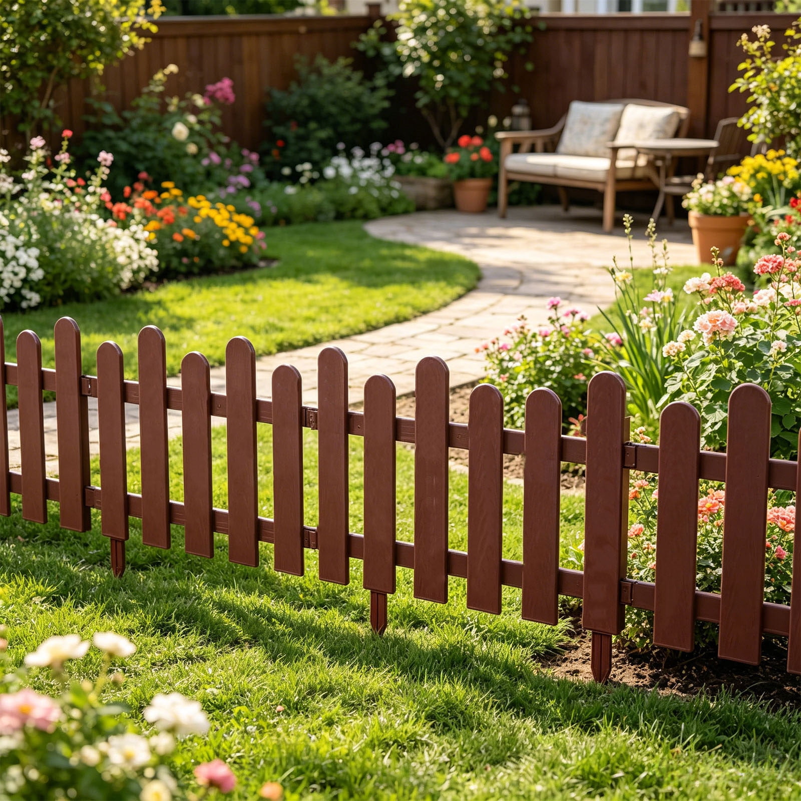 Kadlawus Versatile Garden Fence for Yard, Plastic Mini Border Fence, Decorative Landscape Edging Strips, Small Fence for Flower Bed, Lawn, Patio and Residential Area