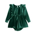 thumbnail image 5 of FYMNSI Mommy and Me Christmas Outfit Square Neck Velvet Dresses Holiday Party Family Matching Dress Dark Green (Baby 12-18 Months), 5 of 8