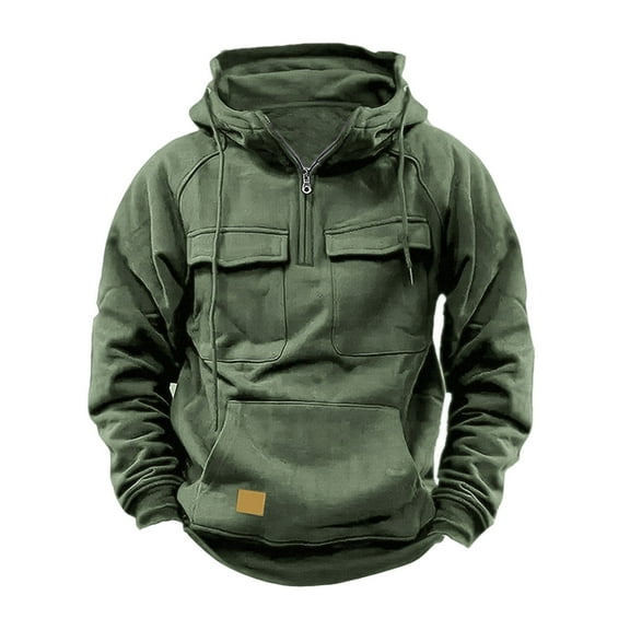 Cargo Hoodies for Men Quarter Zip Pullover Tactical Sweatshirt Workout Multi Pocket Fashion Outdoor Sweatshirts Mint Green XXL