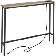 5.9" Narrow Console Sofa Table with Power Outlets, Total 39.4” Long Behind Couch Table with Charge Station and 6.5’ Extension Cord for Living Room, 5.9" D x 39.4”W x 29.5”H, White Oak