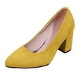 thumbnail image 6 of Suede Heels for Women Classic Solid Color Closed Pointed Toe Chunky Heeled Slip on Pumps Shoes Casual Dressy Business Work Shoes Yellow Size 7.5, 6 of 6