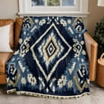 thumbnail image 2 of Ethnic Style Pattern Flannel Blanket for Bed,Travel and Camping, Vintage Blue Weaving Abstract Super Soft Cozy Blanket for All Seasons 32"x48", 2 of 7