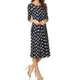 thumbnail image 4 of MOA Collection Women's Loose Fit Scoop Neck 3/4 Sleeve Polka Dot Patterned A-Line Midi Dress, 4 of 6