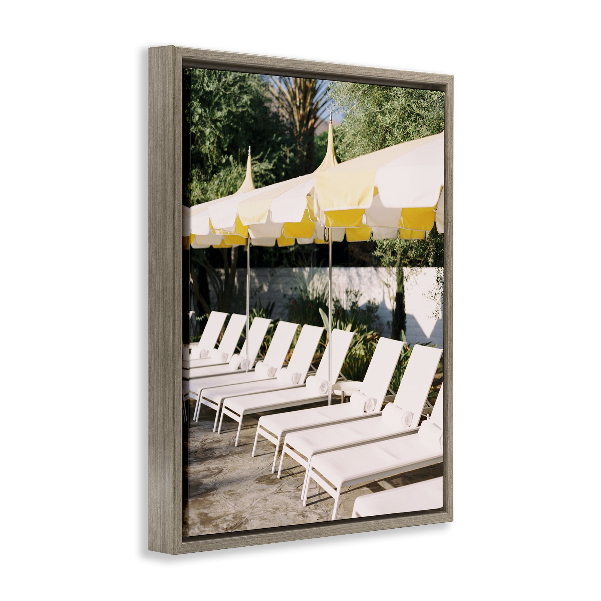 Stupell Industries Poolside Beach Chairs Landscape Photography Brown Floater Framed Canvas Art Print Wall Art, 17 x 21