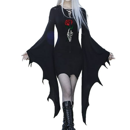 

Womens Vintage Flared Sleeve Dress Gothic Dress Performance Dress Gothic Doll Clothes