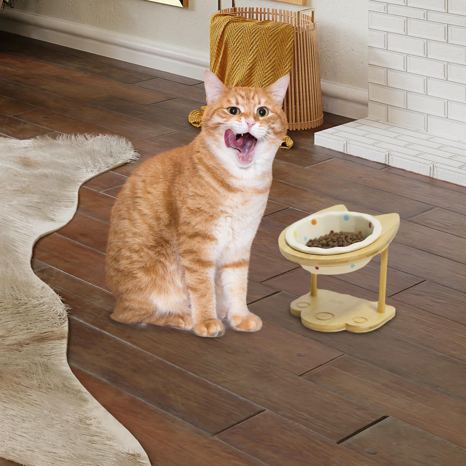 Raised Pet Bowls Wood Stand Pet Feeder Waterer Rack Single Wooden Pet Supplies Elevated Cat Bowls Stand Small Dog Bowls Stand for for Indoor A