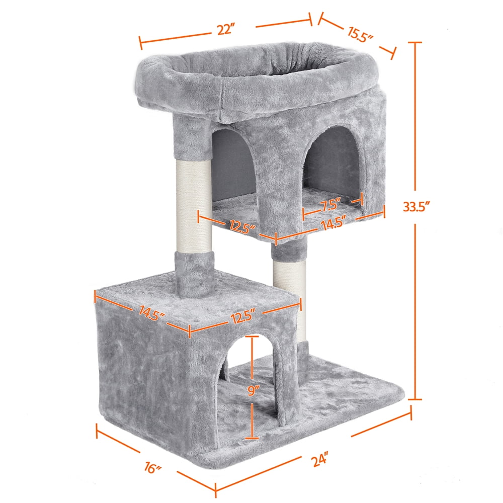 Alden Design 33.5"H Multilevel Small Space Cat Tree with Condos, Light Gray