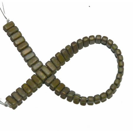 - Opaque Olive Copper Picasso Brick 3x6mm Square Glass Czech 50 Two Hole, Loose Beads,