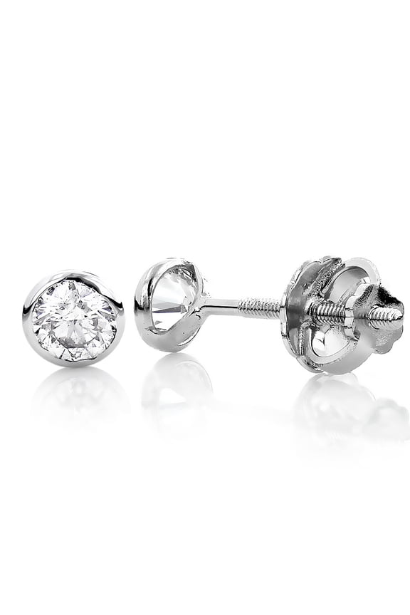 Ladies 14k Solitaire Round 2.0 Ctw Natural Diamond Bezel Stud Earrings for Her (White Gold)