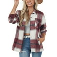 thumbnail image 2 of Lindreshi Shackets for Women 2023 with Pockets Women's Casual Loose Plaid Printed Long Sleeve Vintage Lapel Wool Coat, 2 of 9