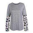 thumbnail image 2 of Top con estampado de leopardo Cuello redondo Manga larga Blusa informal con bloques de color Sudaderas, 2 of 6