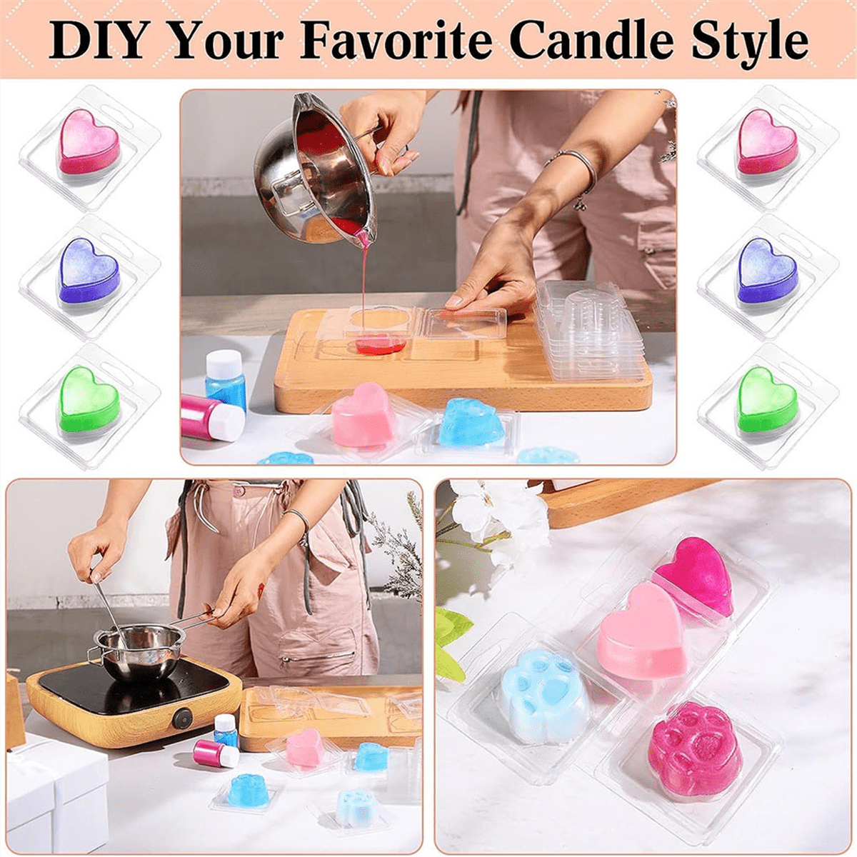100Pack Wax Melt Container 1.3 Oz,Wax Melt Single Cube Flip Top Clear Empty Plastic Cube Tray for Waxless Tart Candles A