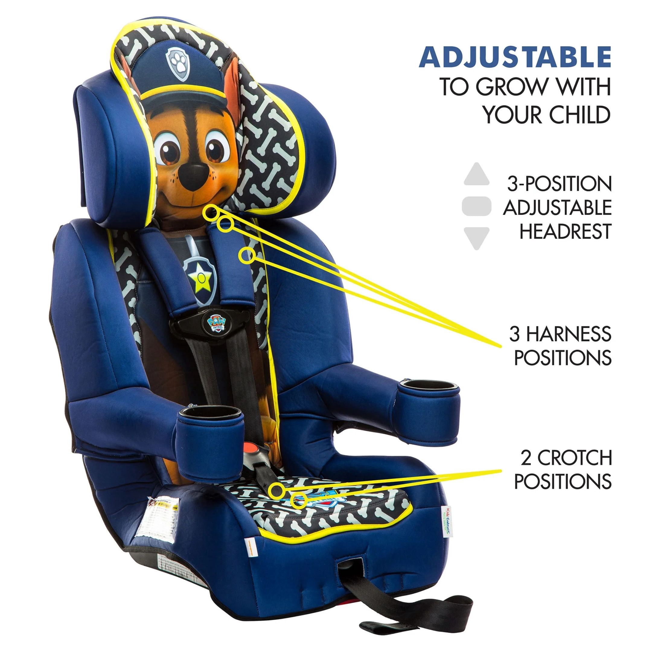 KidsEmbrace Chase Paw Patrol 2-in-1 Combination Harness to Booster Car Seat, Forward-Facing Harness, Booster, Multi-Position Headrest, Toddler