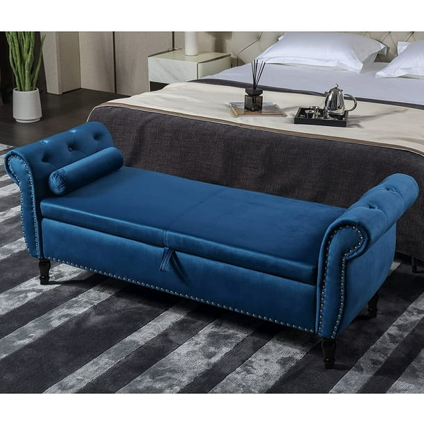 Storage Bench for Bedroom End of Bed Zarler Rolled Armed Velvet Ottoman