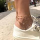 thumbnail image 1 of Tobilleras para mujer, tobilleras de moda para mujer, con cuentas de arroz y colgante de estrella de seis puntas, juego de 3 piezas de aleación., 1 of 5