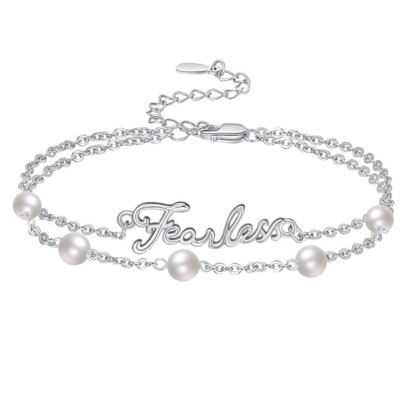 TANGPOET Fearless Bracelet Sterling Silver Dainty Freshwater Pearl Bracelets for Women Christian Religious Confirmation Jewelry Gifts for Women