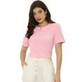 thumbnail image 1 of Blusa con cuello Peter Pan Allegra K para Mujer Floral Jacquard Puff Manga corta Rosa L, 1 of 5