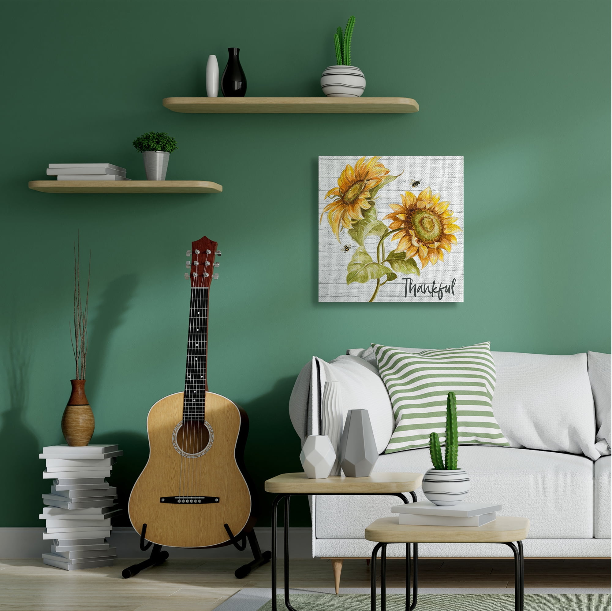Stupell Industries Thankful Text Country Sunflowers Bumble Bees Canvas Wall Art by Patricia Pinto