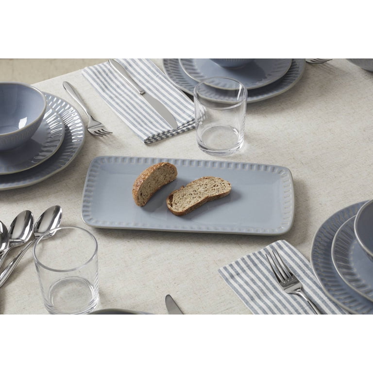 Artisanal Stripe Blue Stoneware Hors d'Oeuvres Tray photo 2