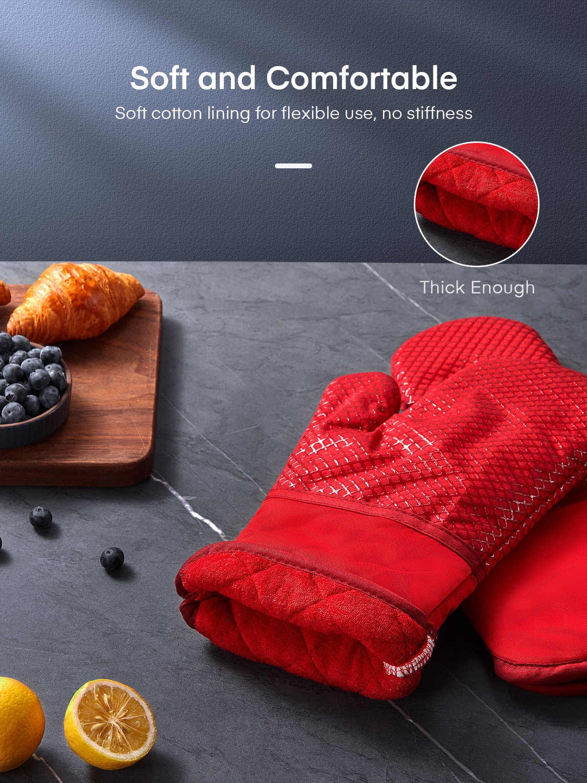 Oven Mitts, Heat Resistant Kitchen Oven Gloves 572°F, Non-Slip Silicone  Surface, Extra Long Flexible Thick Mitts for Kitchen , Cooking , Baking ,  BBQ