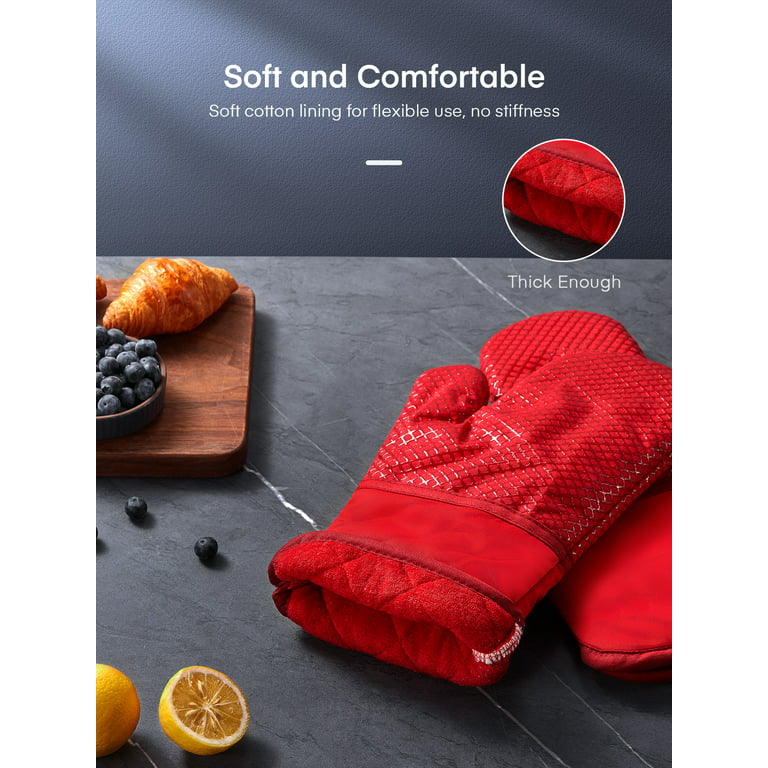 Morease Silicone Oven Gloves With Quilted Cotton Lining Professional  Heat-Resistant Kitchen Potholder 1 Pair（Brick red） 