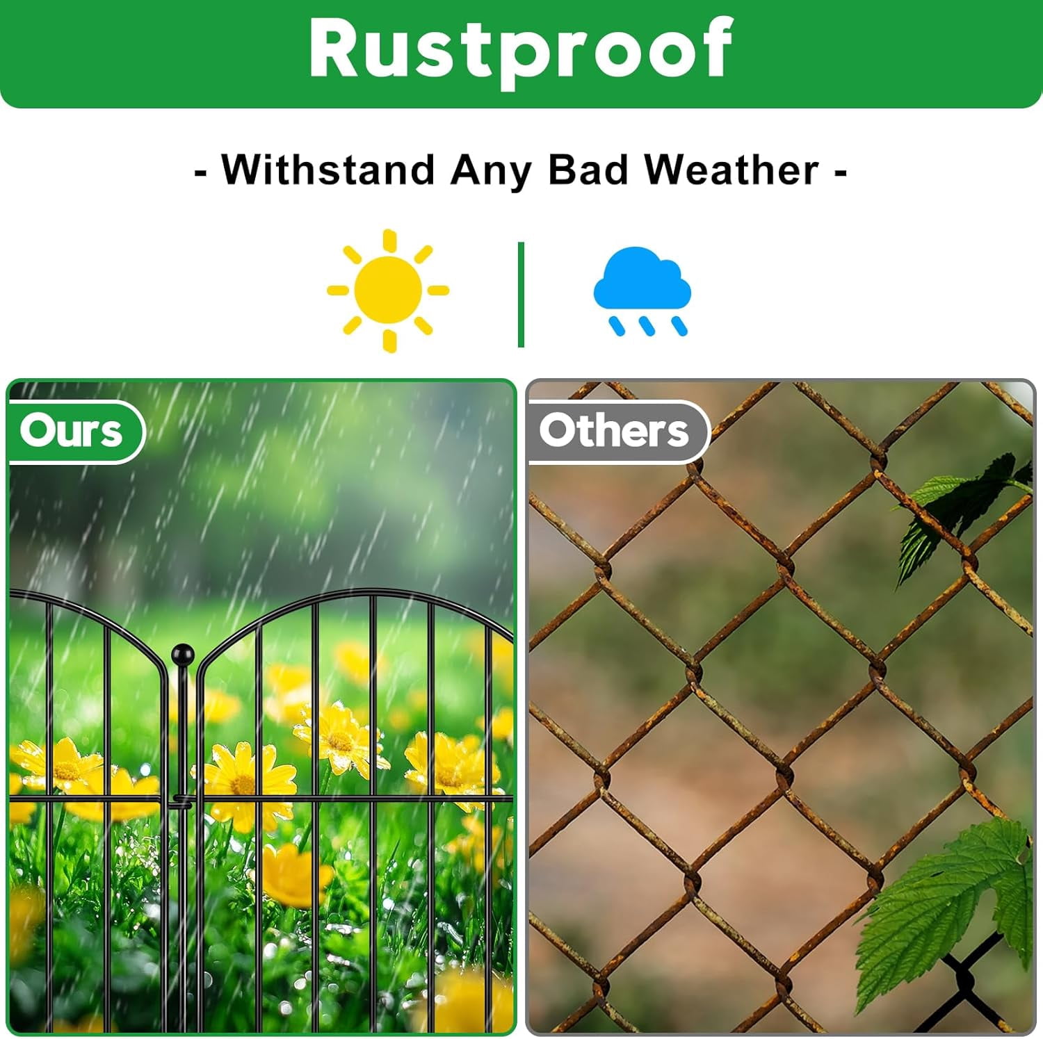 Decorative Garden Fence 17in (H) x20ft (L), Arched Rustproof Metal No Dig Fence for Dogs & Rabbit, Ornamental Animal Barrier for Flower Beds, Border Panels Fencing for Yard &  Outdoor Decor