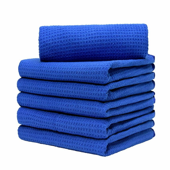 Carcarez Large Waffle Weave Microfiber Drying Towel Blue 16"x24",pack of 6