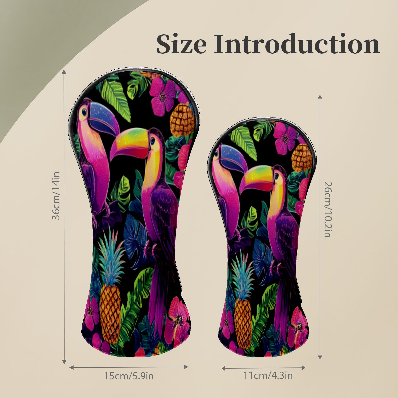 Golf Head Covers for Woods and Driver Waterproof Leather Golf Club Head Covers for Women Men Golf Driver Fairway Wood Headcover Toucan & Pineapple Jungle Design