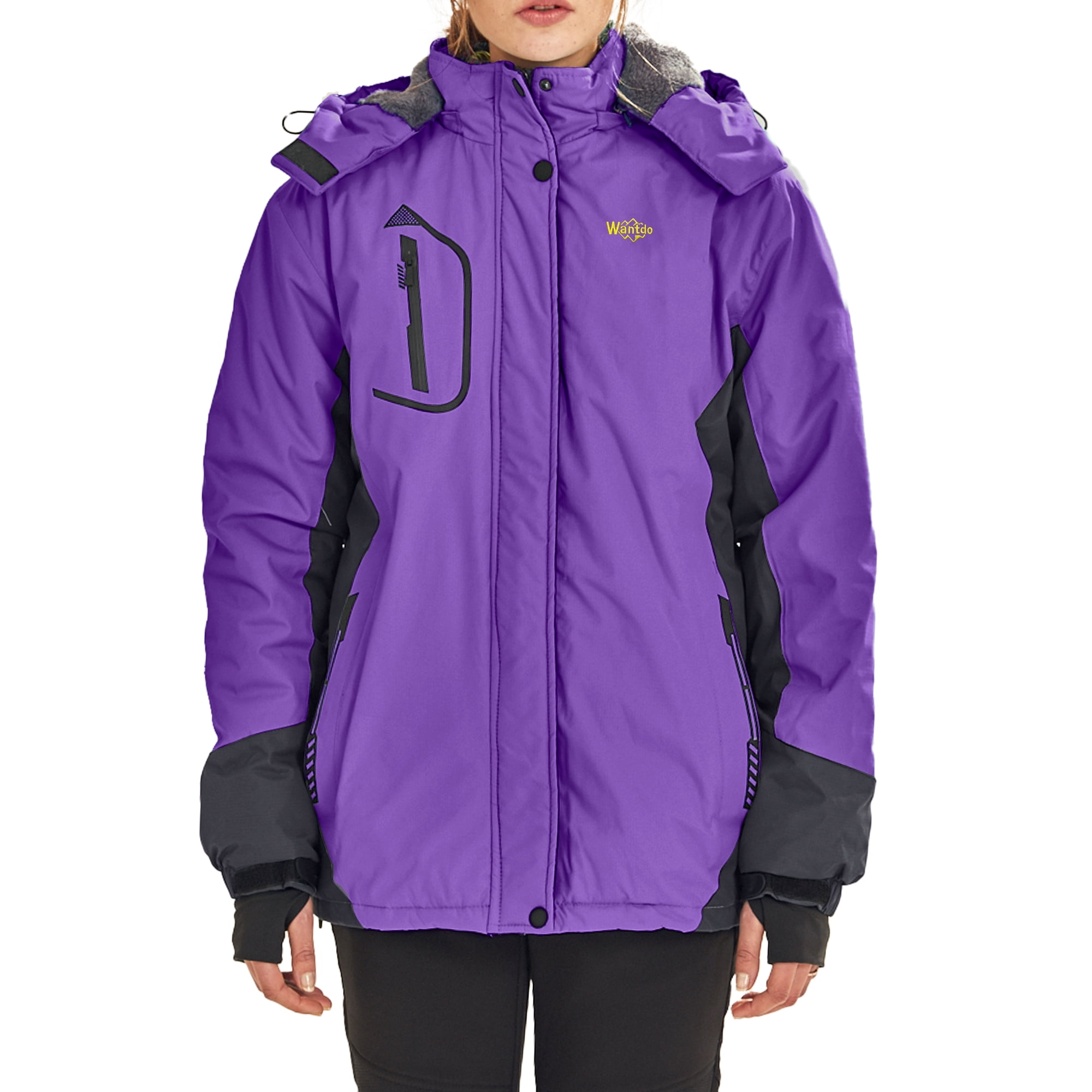 Wantdo Women's Rain Jacket Winter Waterproof Ski Jacket Floral Snowbord Jacket 