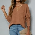thumbnail image 2 of Women Waffle Knit Shirts V-Neck Long Sleeve Casual Pullover Loose Blouses Fall Winter Plain Lightweight Tops Pockets, 2 of 4