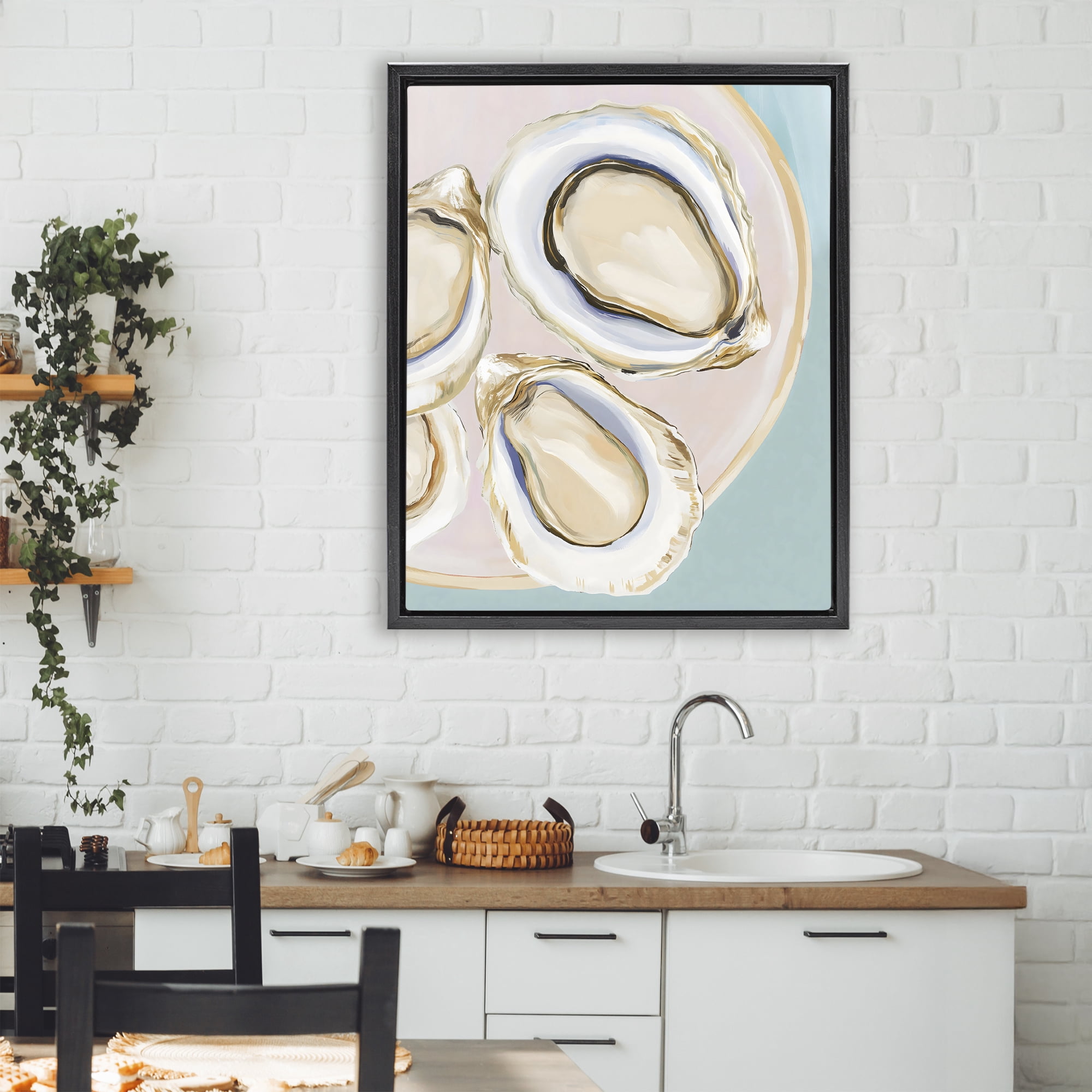 Stupell Industries Plate of Oysters Black Framed Floater Canvas Wall Art, design by The Prints Vibe