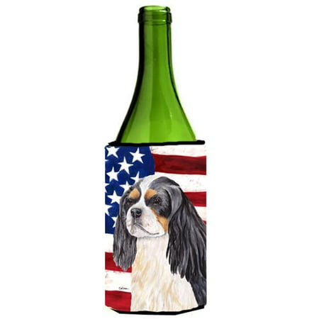 

USA American Flag with Cavalier Spaniel Wine Bottle Hugger