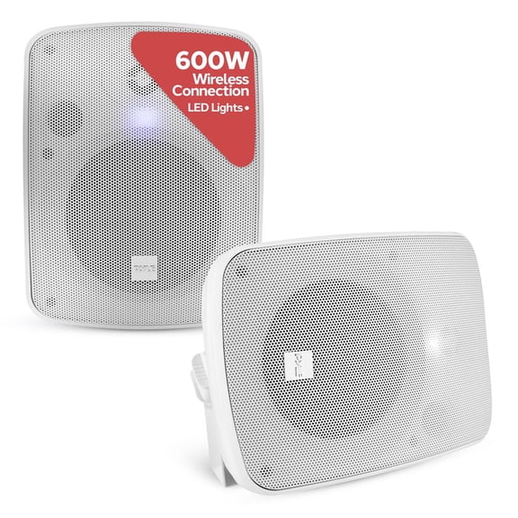 Pyle 5.25" Outdoor Bluetooth Speakers – Waterproof Wall Mount Active/Passive Speaker Pair, 2-Way Stereo System with Weatherproof Housing, 600W Peak Power for Indoor/Outdoor Use (White)
