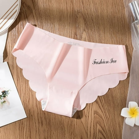 MITCOWBOYS Womens Underwear  Comfortable Women Mid Waists Elastane Ice Silk Seamless Custom Logo Womens Traceless Ice Silk Panty Soft Underwear  Underwear Women  Cotton Underwear for Women  Pink Xl
