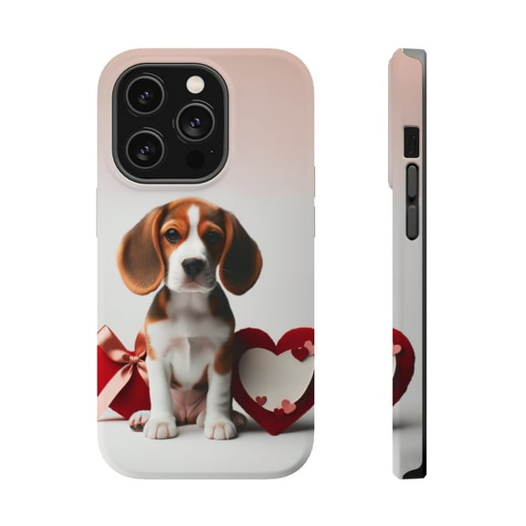 DistinctInk Tough Case for Apple iPhone 14 Pro MAX (6.7" Screen), Compatible with MagSafe Charging - Valentine's Day Beagle