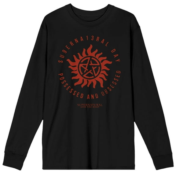 Supernatural Superna13ral Day Possessed And Obsessed Crew Neck Long Sleeve Black Adult Tee-Medium