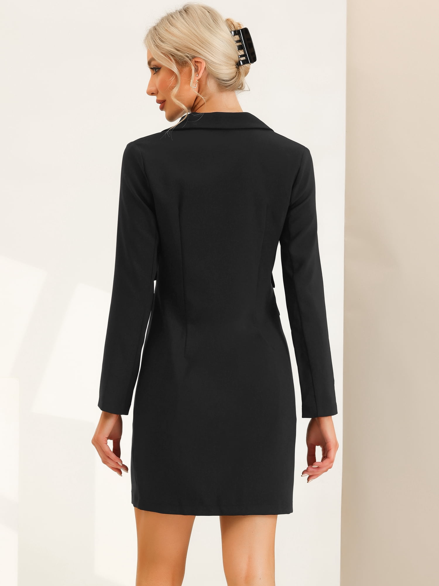 Unique Bargains Women's Elegant Blazer Office Work Dress with Pockets XS Black