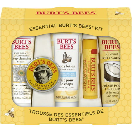 Burt's Bees Essential Gift Set, 5 Travel Size Products - Deep Cleansing Cream, Hand Salve, Body Lotion, Foot Cream and Lip (Best Gifts Under 5)