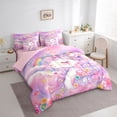 thumbnail image 2 of Metsweet Dreamy Floral Unicorn Twin Bedding 7-Piece, Watercolor Rainbow Flowers Bedding Comforter Set, Pink Purple,Pink Reversible, 2 of 6