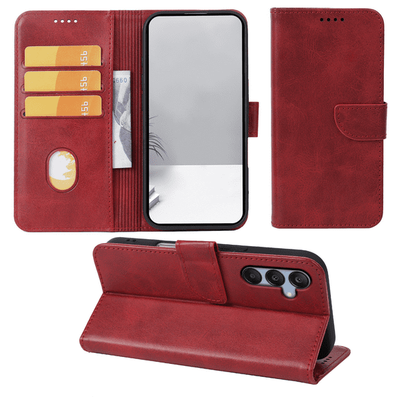 SELOZKE for Samsung Galaxy A15 5G Red Full Coverage Wallet Case with Credit Card Holder,PU Leather Magnetic Protective Phone Case