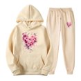 thumbnail image 2 of Feancey Deal of The Day Today Sweatsuit for Women Casual Heart Print Pullover Hoodies and Jogger Pants Matching Set Valentines Day Cute Tracksuit 2 Piece Outfits Beige L, 2 of 7