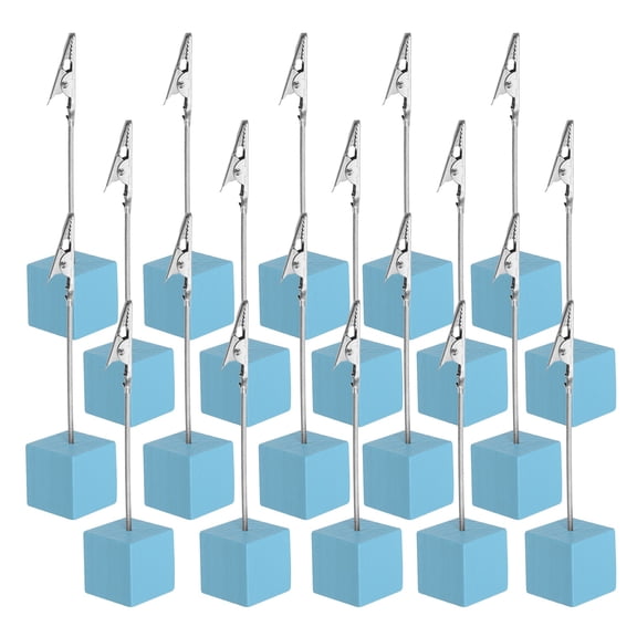 Place Card Holder, 20Pcs Memo Clip Holder Stand with Alligator Clasp Table Number Holders Wooden Base for Pictures Note Card Paper, Light Blue