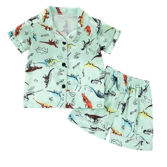 Boys Outfits 2 Piece Cartoon Print Lapel Short Sleeve Button Top And Shorts Loungewear Baby Boys' Clothing Sets Size 18-24 Months