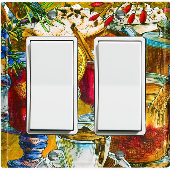 Metal Light Switch Wall Plate Outlet Cover (Coffee Tea Party Kettle Mocha Marshmallow Espresso Fruit Drinks - Double Rocker)
