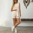 thumbnail image 6 of Women Two Piece Sweater Set Sleeveless Side Slit Tops with Elastic Shorts Knit Summer Outfits Solid Color Outfits, 6 of 7