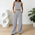 thumbnail image 2 of Women's Summer 2 Piece Outfits Set Solid Color Round neck Sleeveless Tank Crop Top Wide Leg pants Set Pockets Gray XXXL(XXXL), 2 of 7