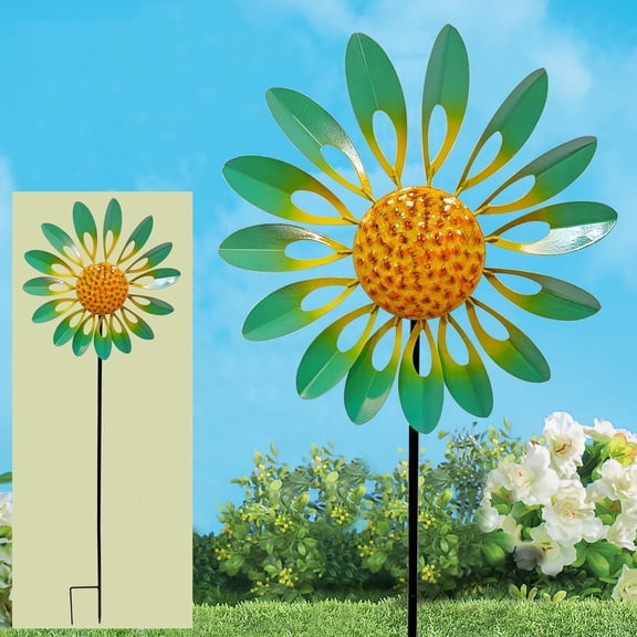 Kinetic wind spinners outdoor garden stake, Metal colorful flower windmill for yard patio lawn garden decorations, swivel flower wind catchers spinner with stable metal stick