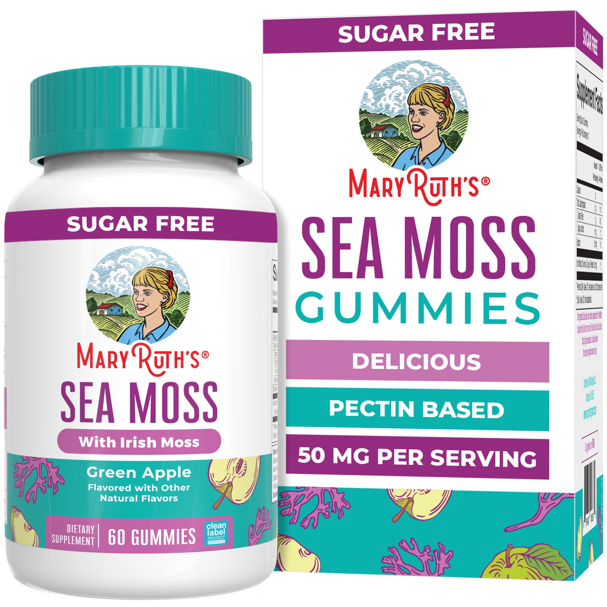 MaryRuth's Sea Moss Gummies Gut Health Immune Support Supplement, Irish Moss, Vegan Gluten-Free Green Apple Flavor Unisex Ages 4+ 60 Count