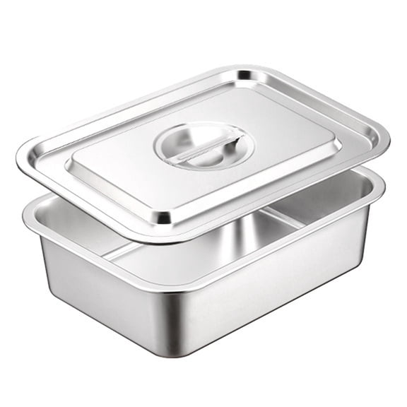 OIUR Flat Bottom Square Basin Stainless Steel Extra Deep Lasagna Baking Pan with Lid Non-stick Roasting Casserole Dish