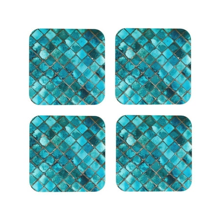 

Tideii Square Glass Mosaic for Leather Coasters 4 Pieces Anti-fouling and Anti-scalding Decorative Coasters Suitable for Restaurants Kitchens Coffee Shops-Square
